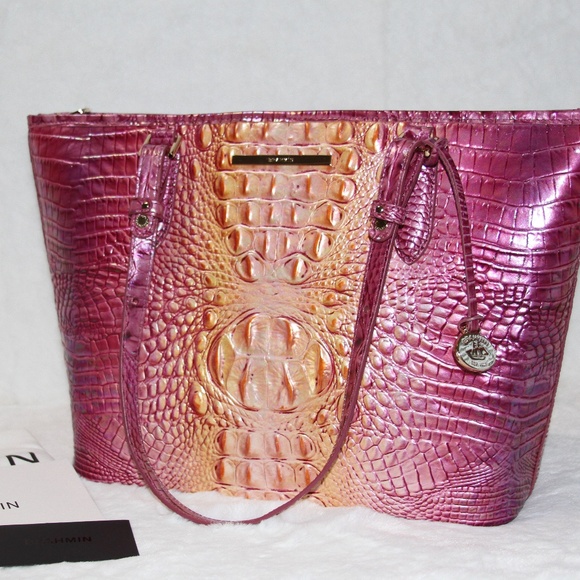 NWT Brahmin Medium Asher Tote Bag Leather Purse Grapefruit Ombre - Picture 4 of 7